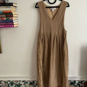Vintage Karen Scott Light Brown Corduroy Maxi Dress with Buttons on Skirt